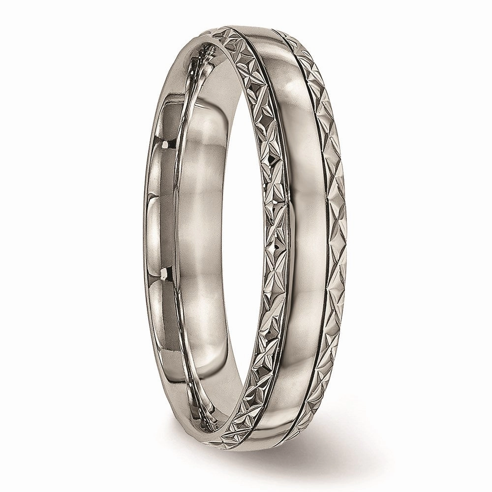 Titanium Polished Grooved Criss Cross Design Ring | TB448