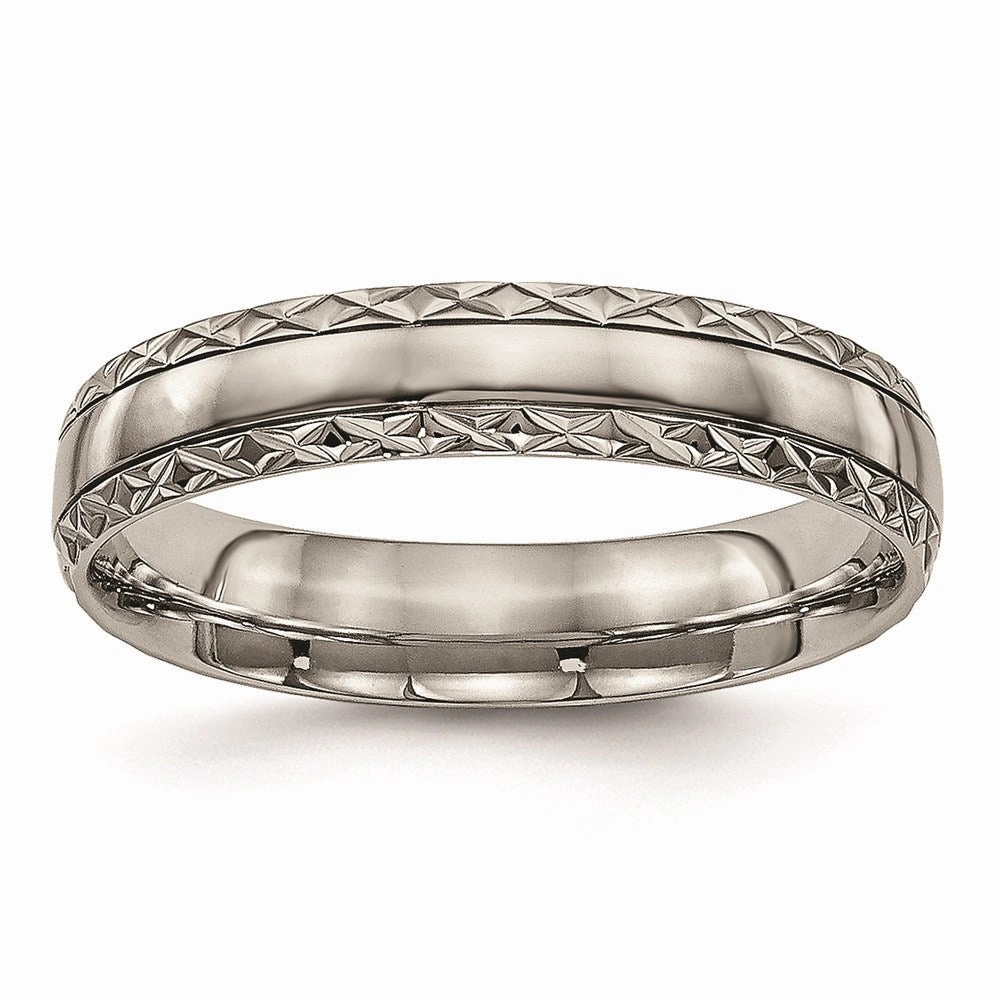 Titanium Polished Grooved Criss Cross Design Ring | TB448