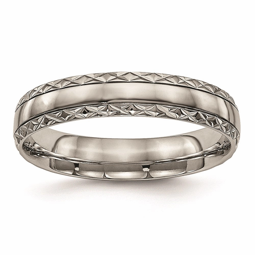 Titanium Polished Grooved Criss Cross Design Ring | TB448