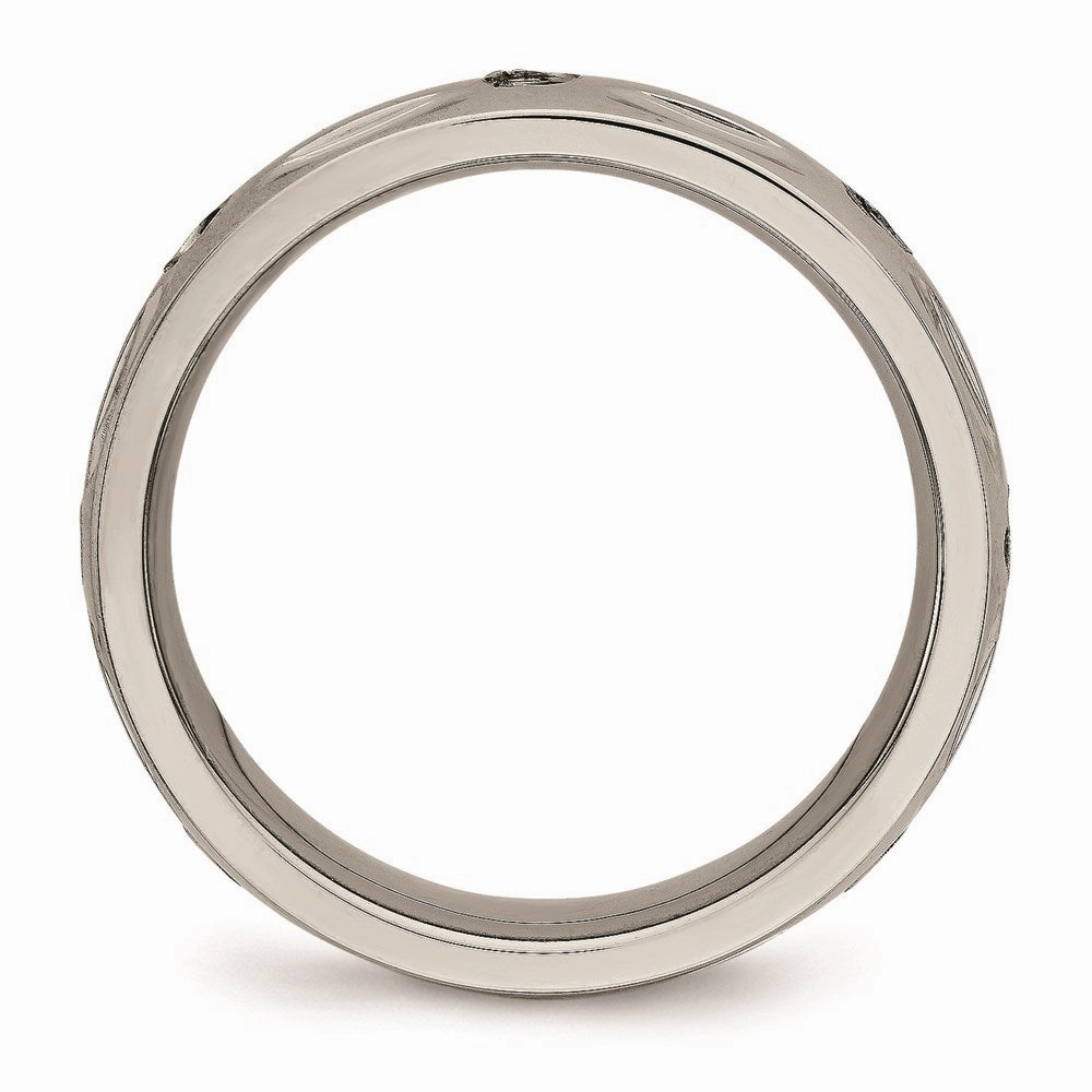 Titanium Polished Grooved CZ Ring | TB447