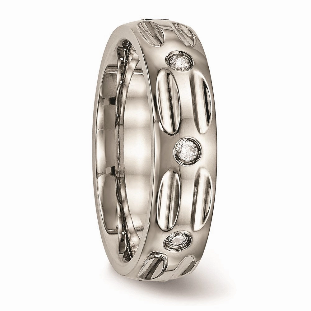 Titanium Polished Grooved CZ Ring | TB447