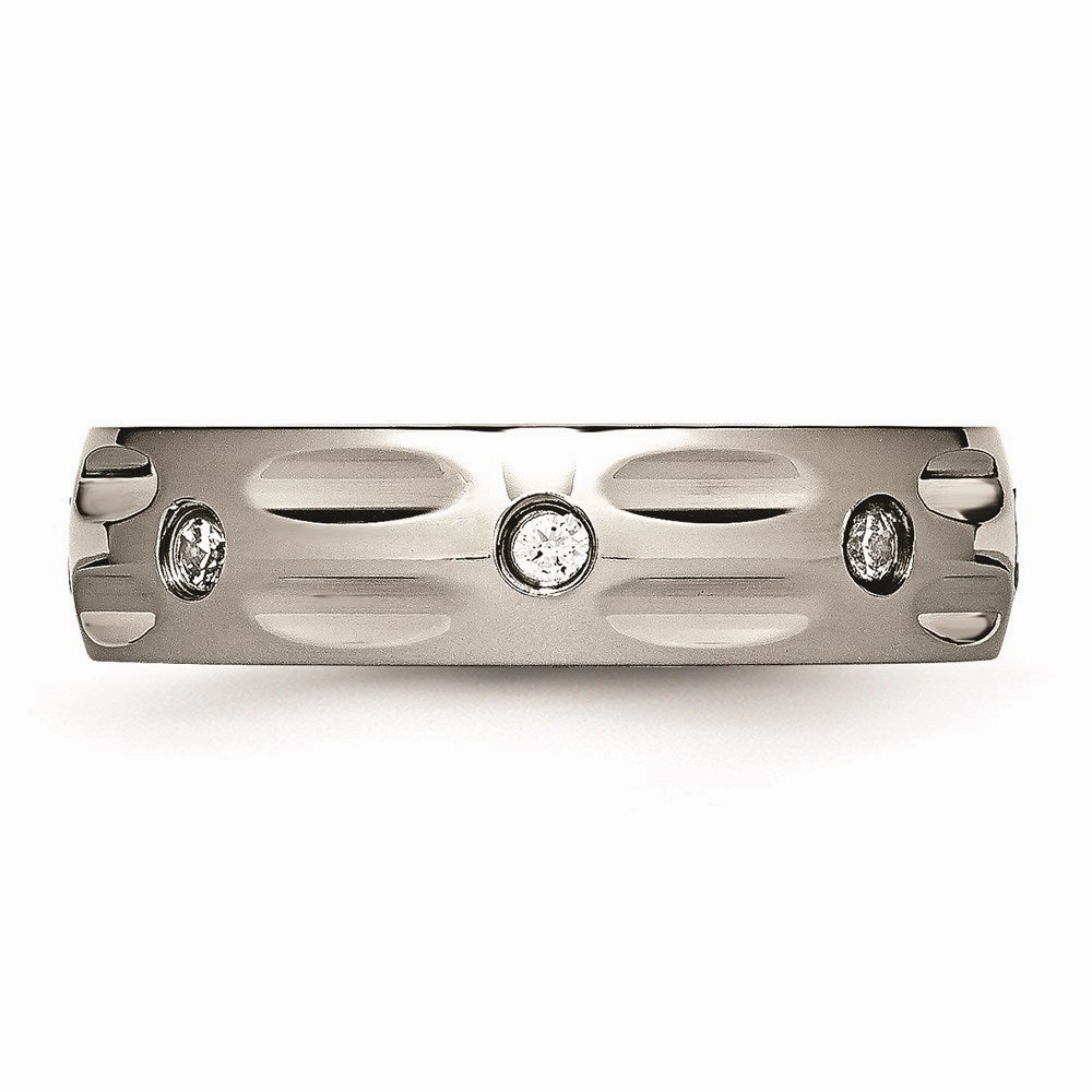 Titanium Polished Grooved CZ Ring | TB447