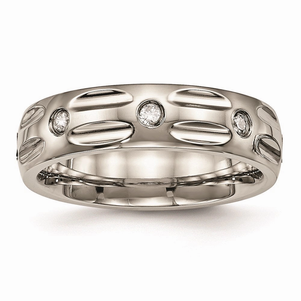 Titanium Polished Grooved CZ Ring | TB447