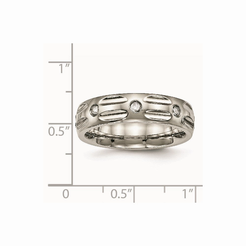 Titanium Polished Grooved CZ Ring | TB447