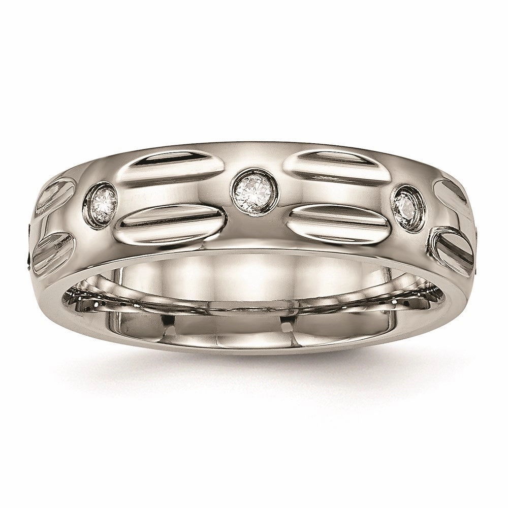 Titanium Polished Grooved CZ Ring | TB447