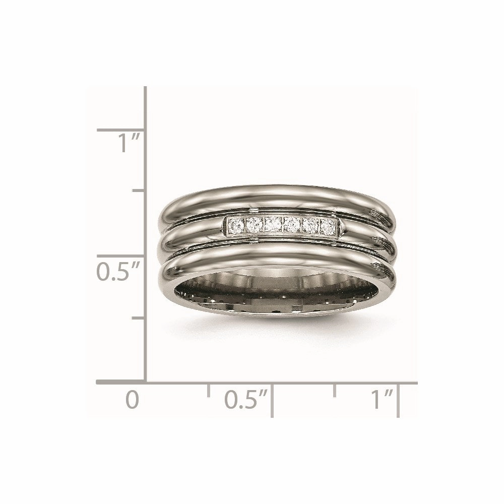 Titanium Polished Grooved CZ Ring | TB481