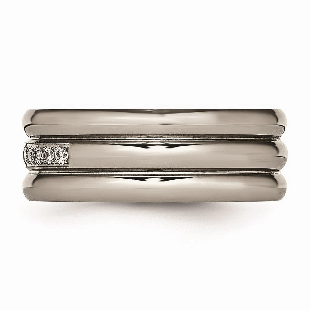 Titanium Polished Grooved CZ Ring | TB481