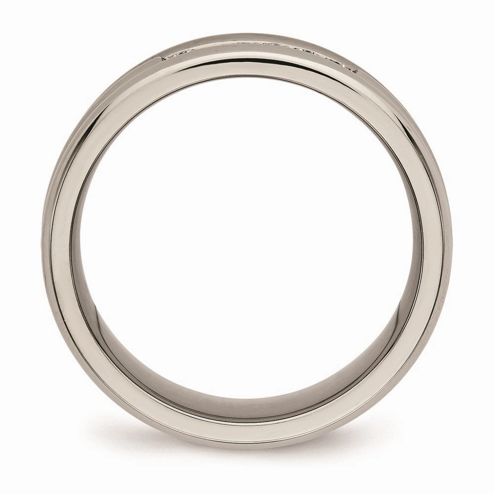 Titanium Polished Grooved CZ Ring | TB481