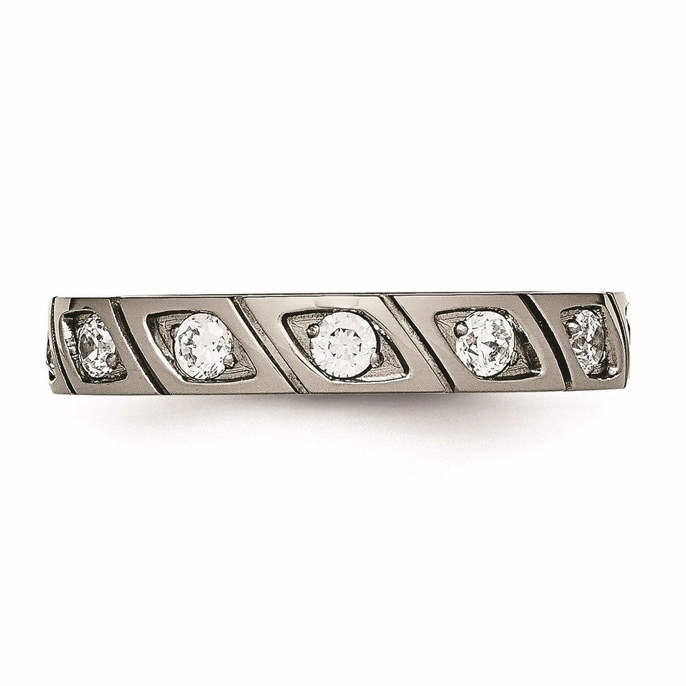 Titanium Polished Grooved CZ Ring | TB483