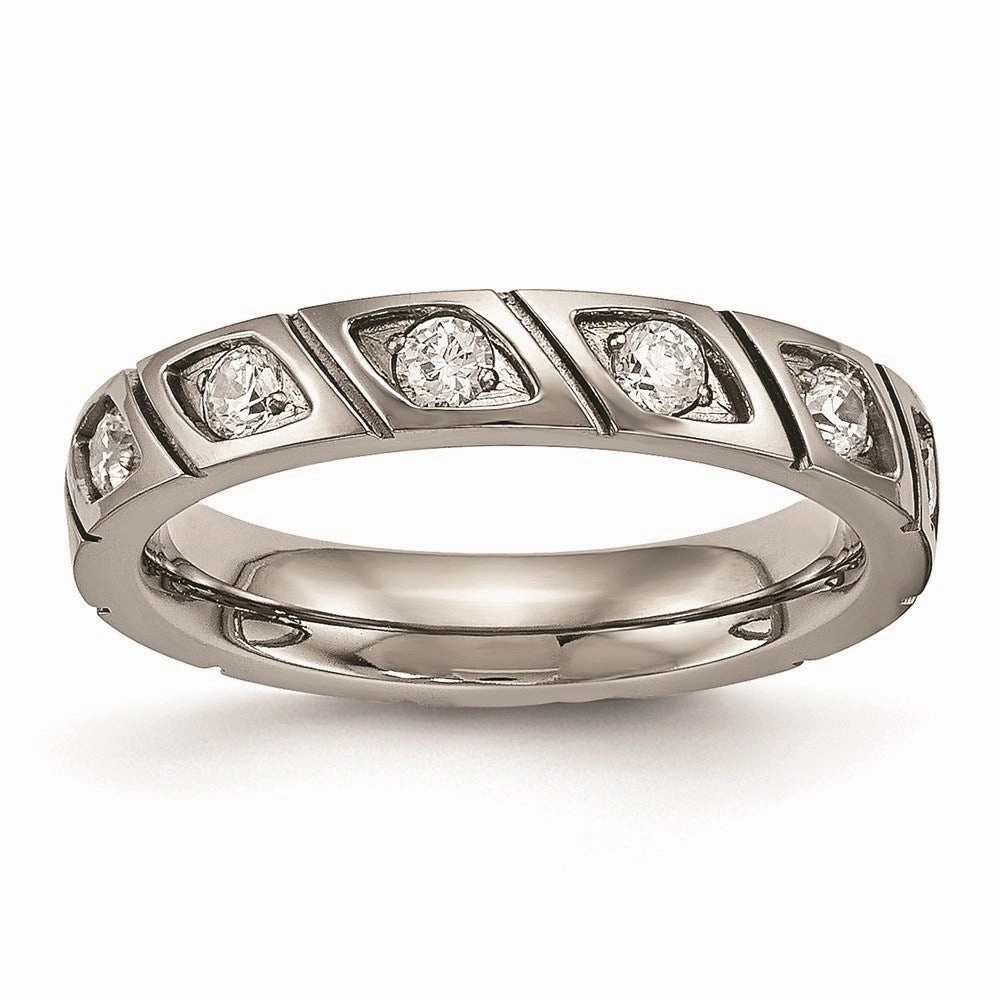 Titanium Polished Grooved CZ Ring | TB483