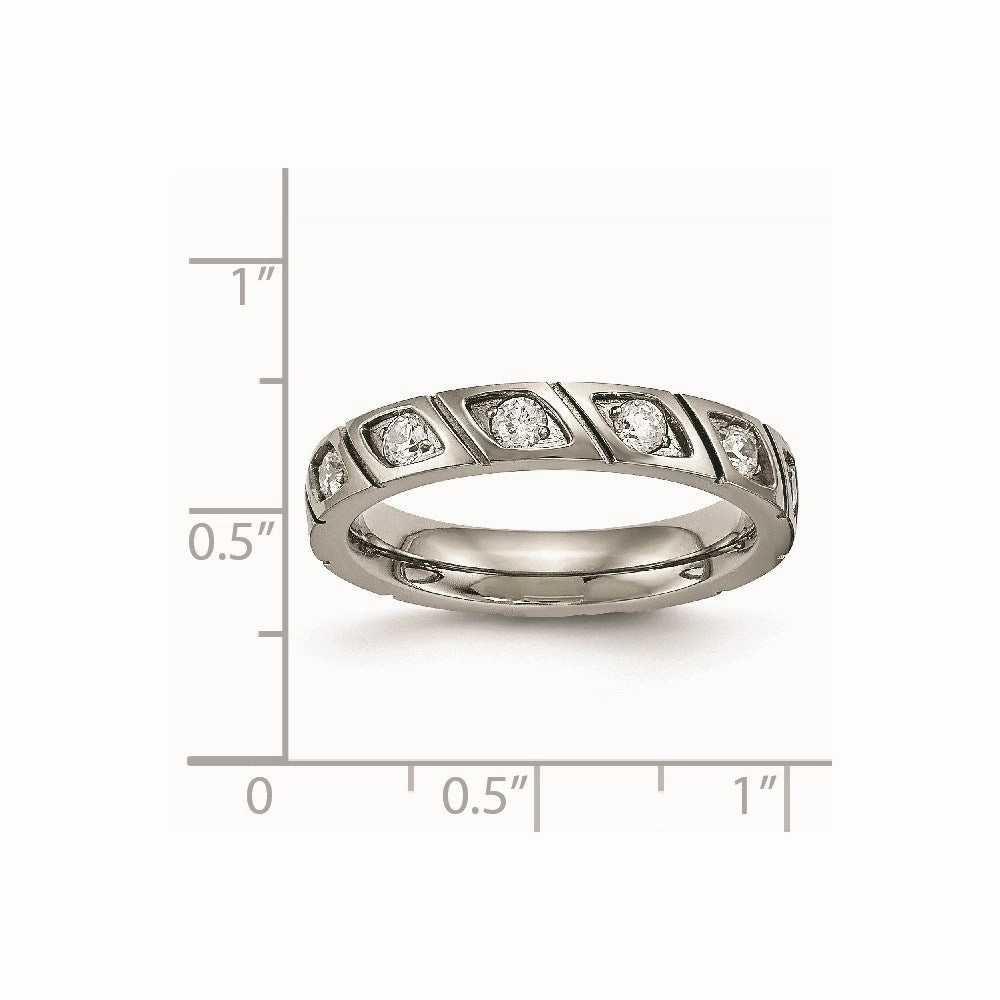 Titanium Polished Grooved CZ Ring | TB483