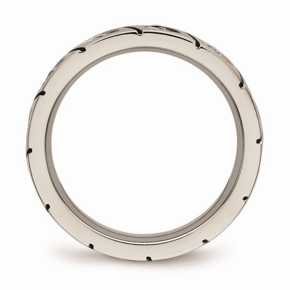 Titanium Polished Grooved CZ Ring | TB483