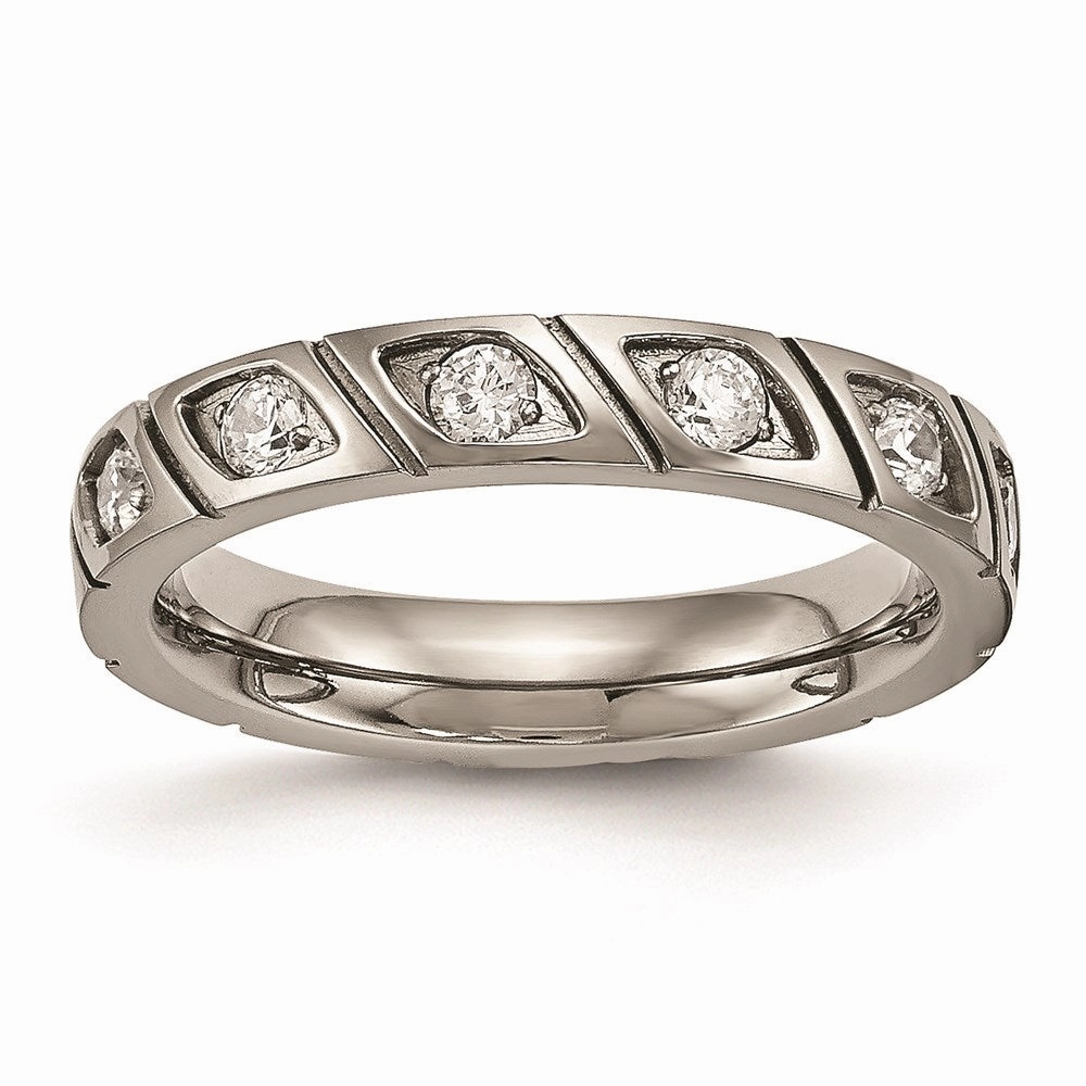 Titanium Polished Grooved CZ Ring | TB483