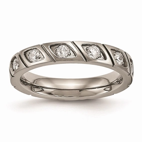 Titanium Polished Grooved CZ Ring | TB483