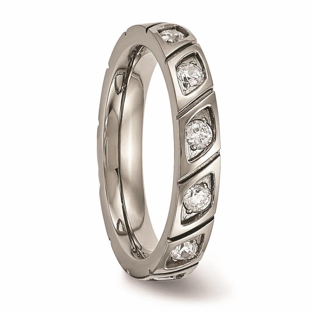 Titanium Polished Grooved CZ Ring | TB483