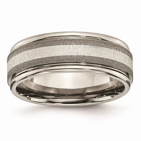 Titanium Polished /Stone Finish Center Grooved Edge Sterling Inlay Band | TB83