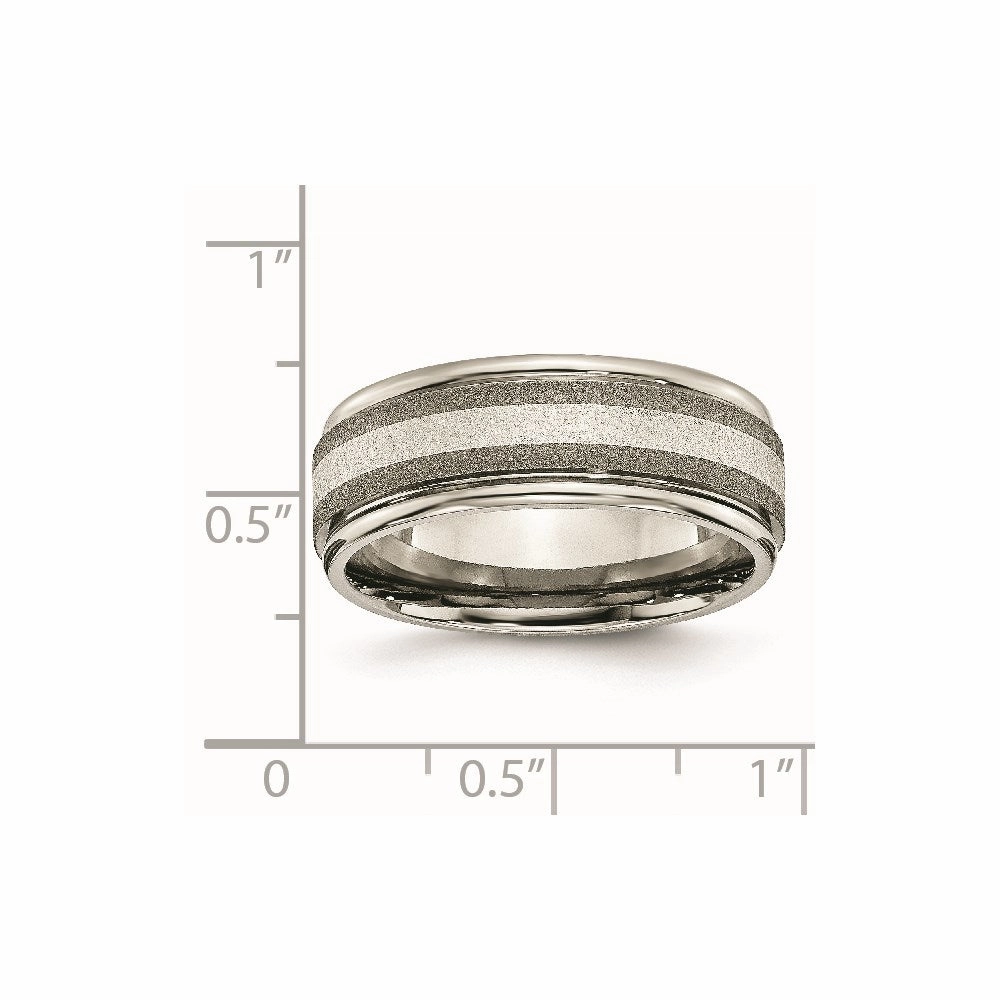 Titanium Polished /Stone Finish Center Grooved Edge Sterling Inlay Band | TB83
