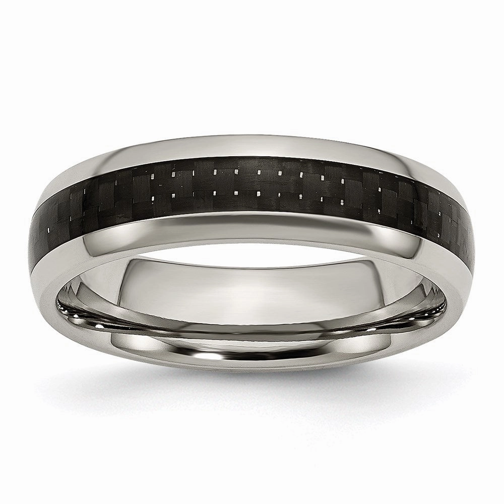 Titanium Polished w/Black Carbon Fiber Inlay 6mm Band | TB387