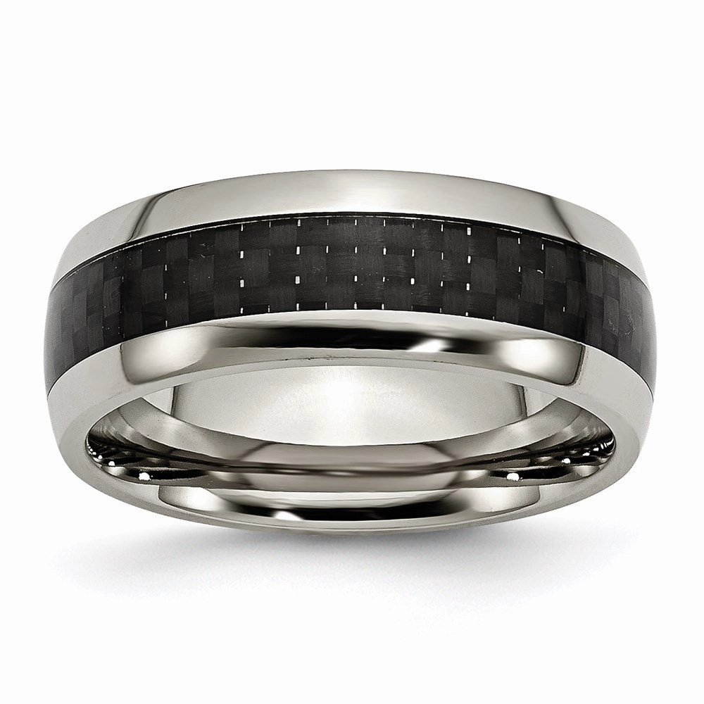 Titanium Polished w/Black Carbon Fiber Inlay 8mm Band | TB178