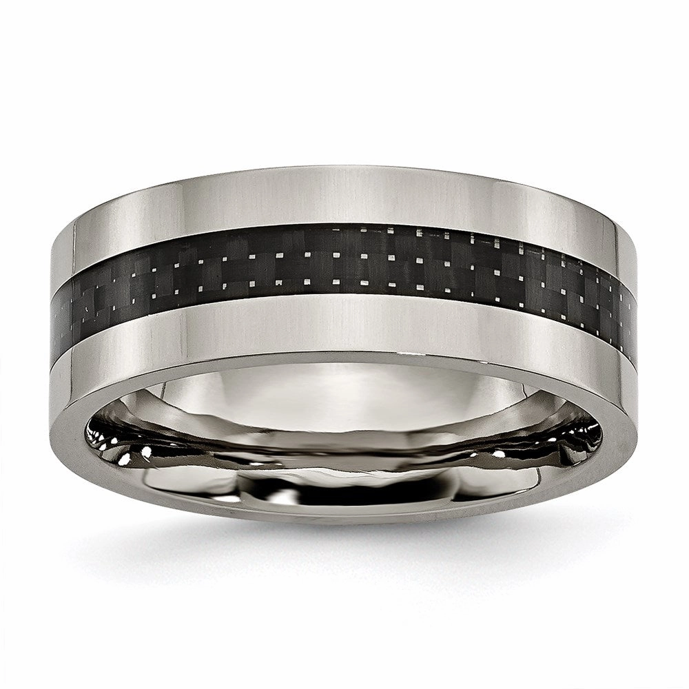 Titanium Polished w/Black Carbon Fiber Inlay Flat 8mm Band | TB177