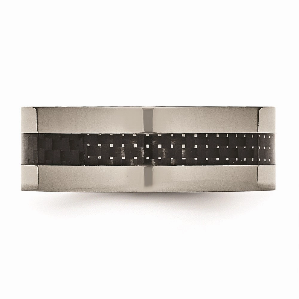 Titanium Polished w/Black Carbon Fiber Inlay Flat 8mm Band | TB177