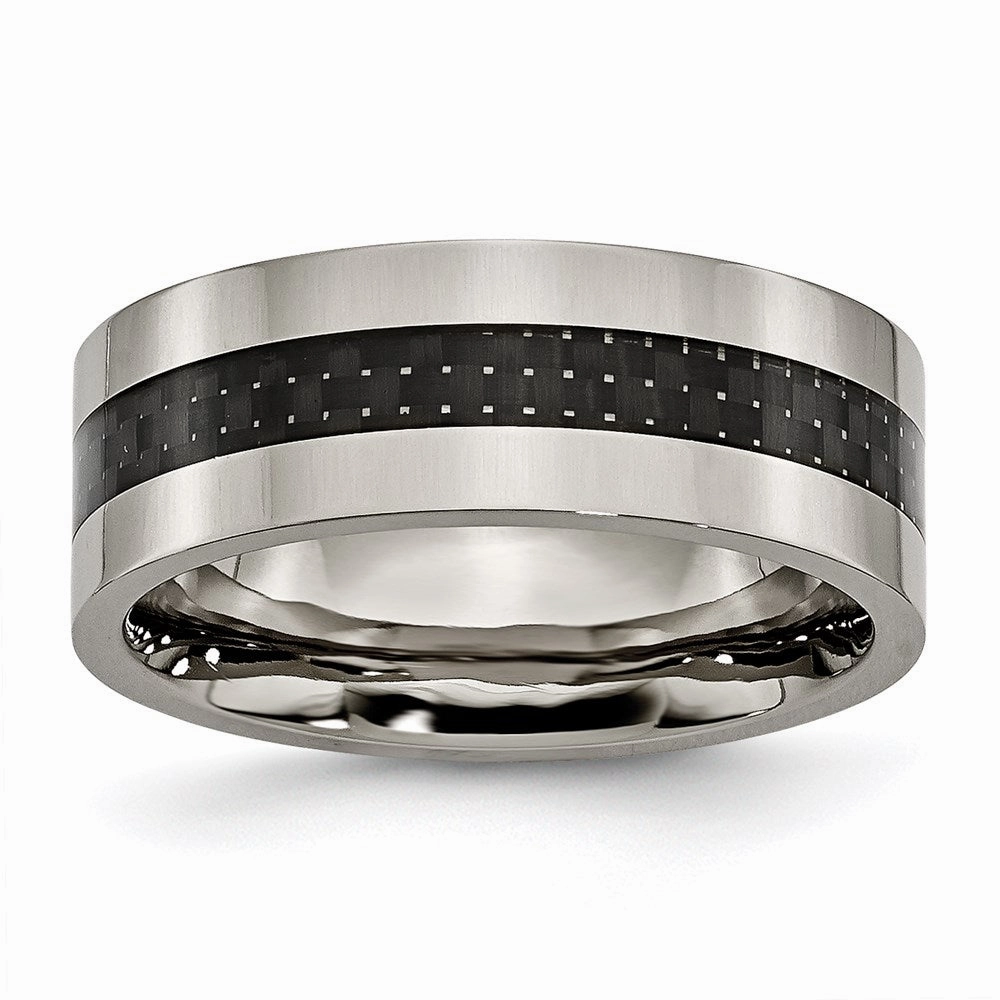 Titanium Polished w/Black Carbon Fiber Inlay Flat 8mm Band | TB177