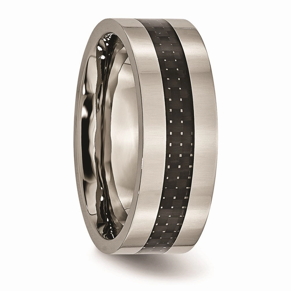 Titanium Polished w/Black Carbon Fiber Inlay Flat 8mm Band | TB177