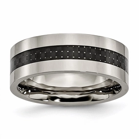 Titanium Polished w/Black Carbon Fiber Inlay Flat 8mm Band | TB177