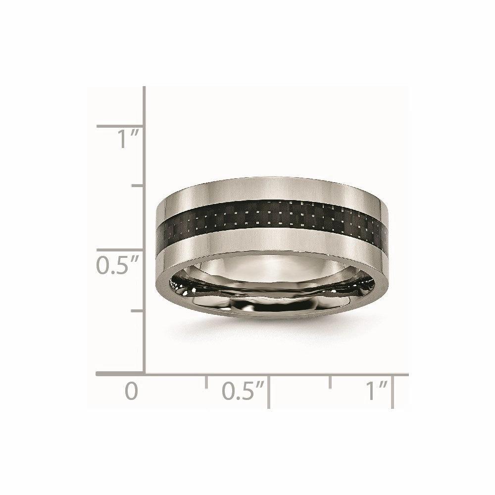Titanium Polished w/Black Carbon Fiber Inlay Flat 8mm Band | TB177