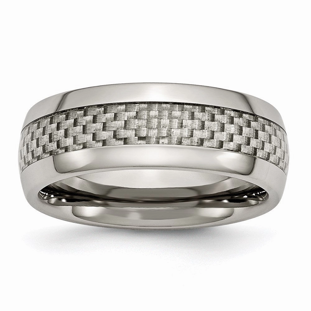 Titanium Polished w/Grey Carbon Fiber Inlay 8mm Band | TB389