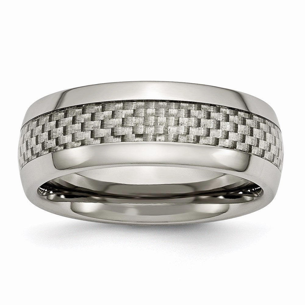 Titanium Polished w/Grey Carbon Fiber Inlay 8mm Band | TB389