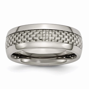 Titanium Polished w/Grey Carbon Fiber Inlay 8mm Band | TB389