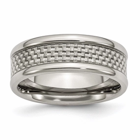 Titanium Polished w/Grey Carbon Fiber Inlay 8mm Band | TB390