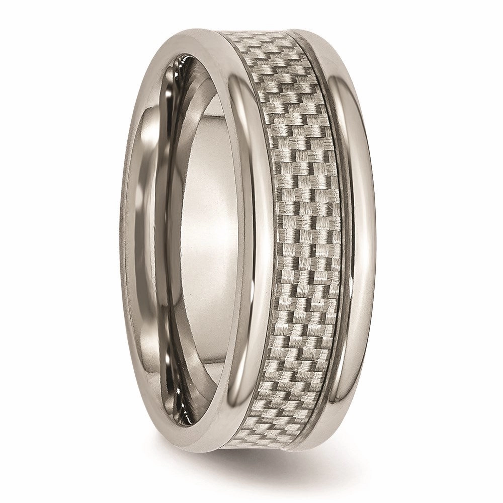 Titanium Polished w/Grey Carbon Fiber Inlay 8mm Band | TB390