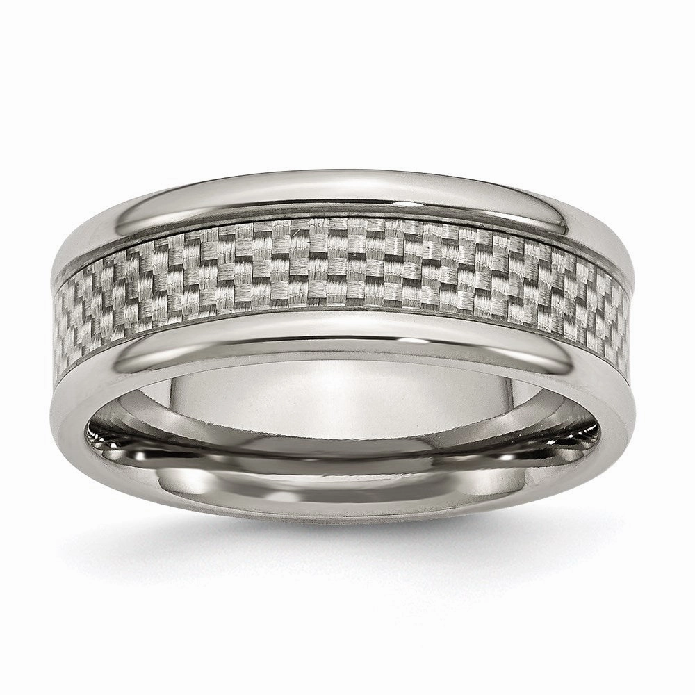 Titanium Polished w/Grey Carbon Fiber Inlay 8mm Band | TB390