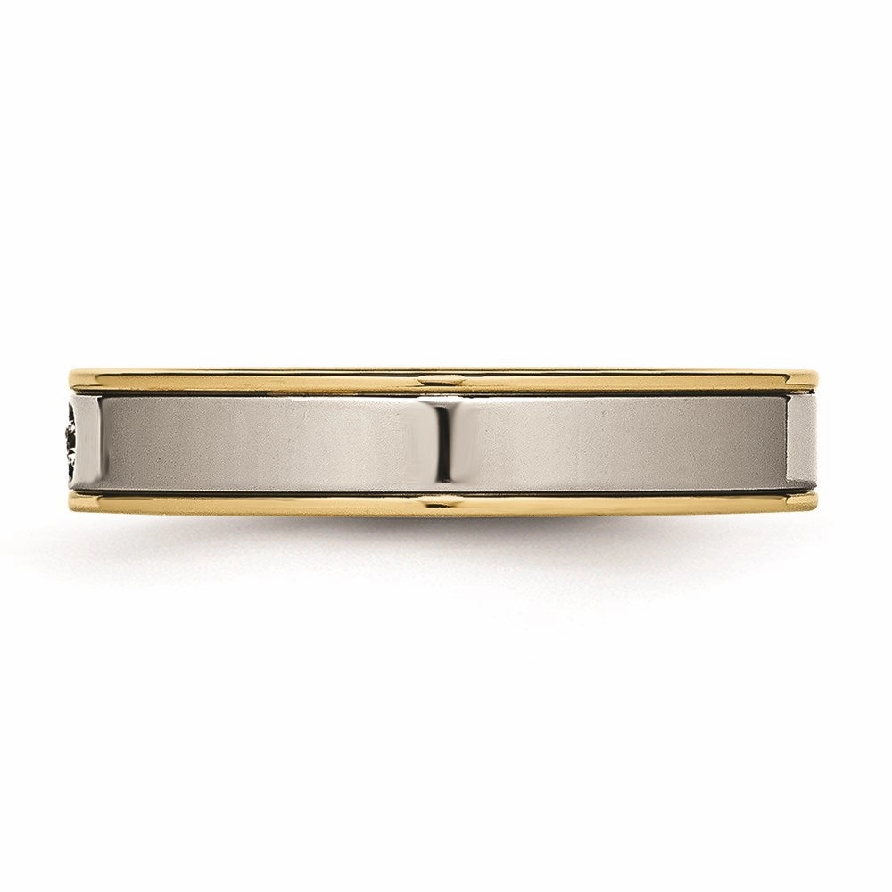 Titanium Polished Yellow IP Grooved Comfort Back CZ Ring | TB472
