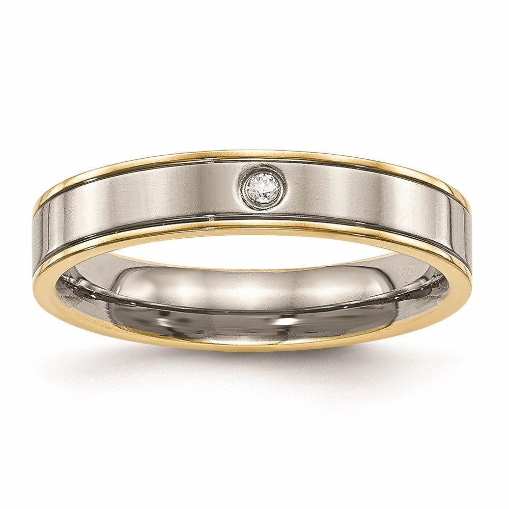 Titanium Polished Yellow IP Grooved Comfort Back CZ Ring | TB472