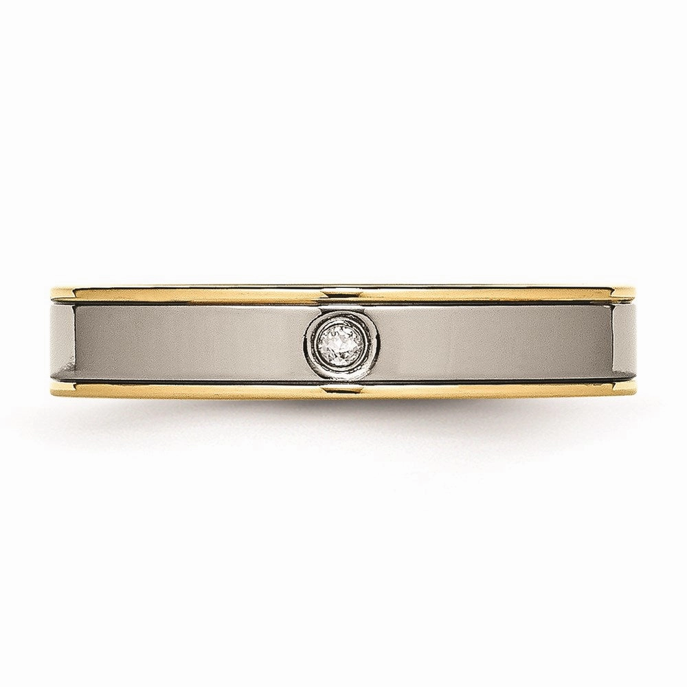 Titanium Polished Yellow IP Grooved Comfort Back CZ Ring | TB472