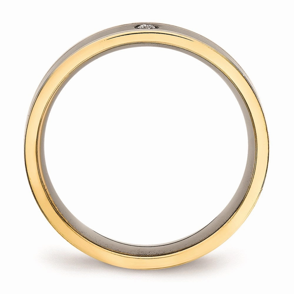 Titanium Polished Yellow IP Grooved Comfort Back CZ Ring | TB472