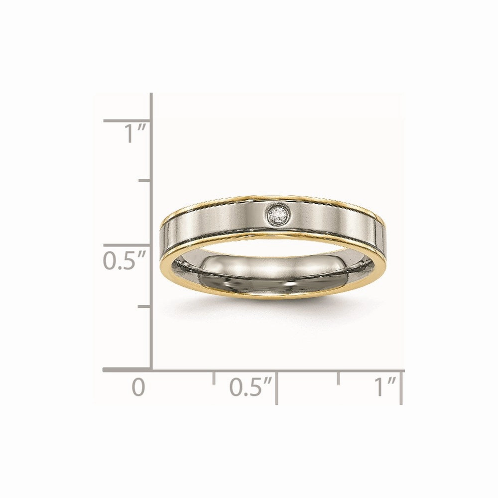 Titanium Polished Yellow IP Grooved Comfort Back CZ Ring | TB472