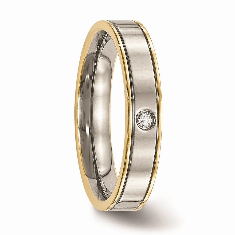 Titanium Polished Yellow IP Grooved Comfort Back CZ Ring | TB472