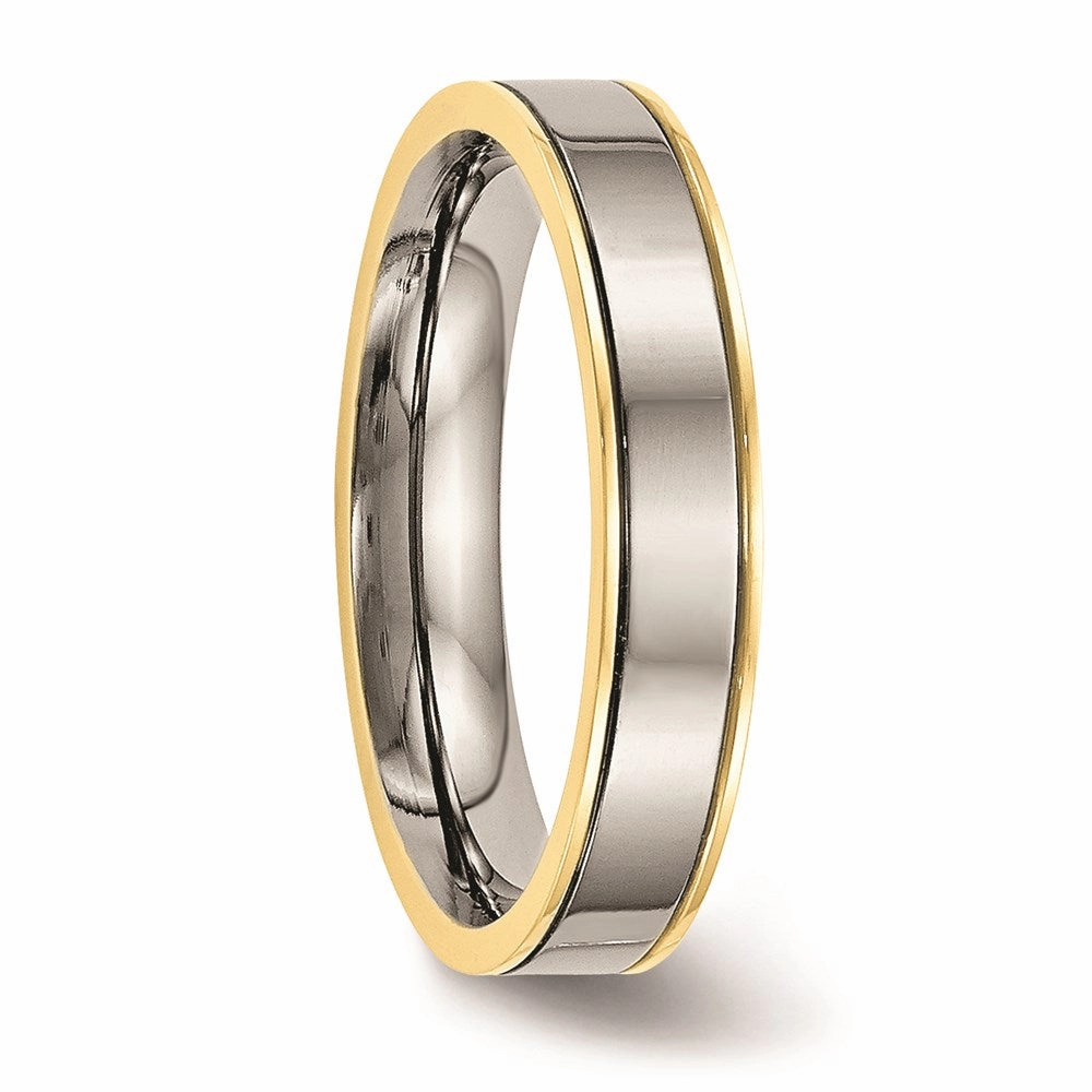 Titanium Polished Yellow IP Grooved Comfort Back Ring | TB471