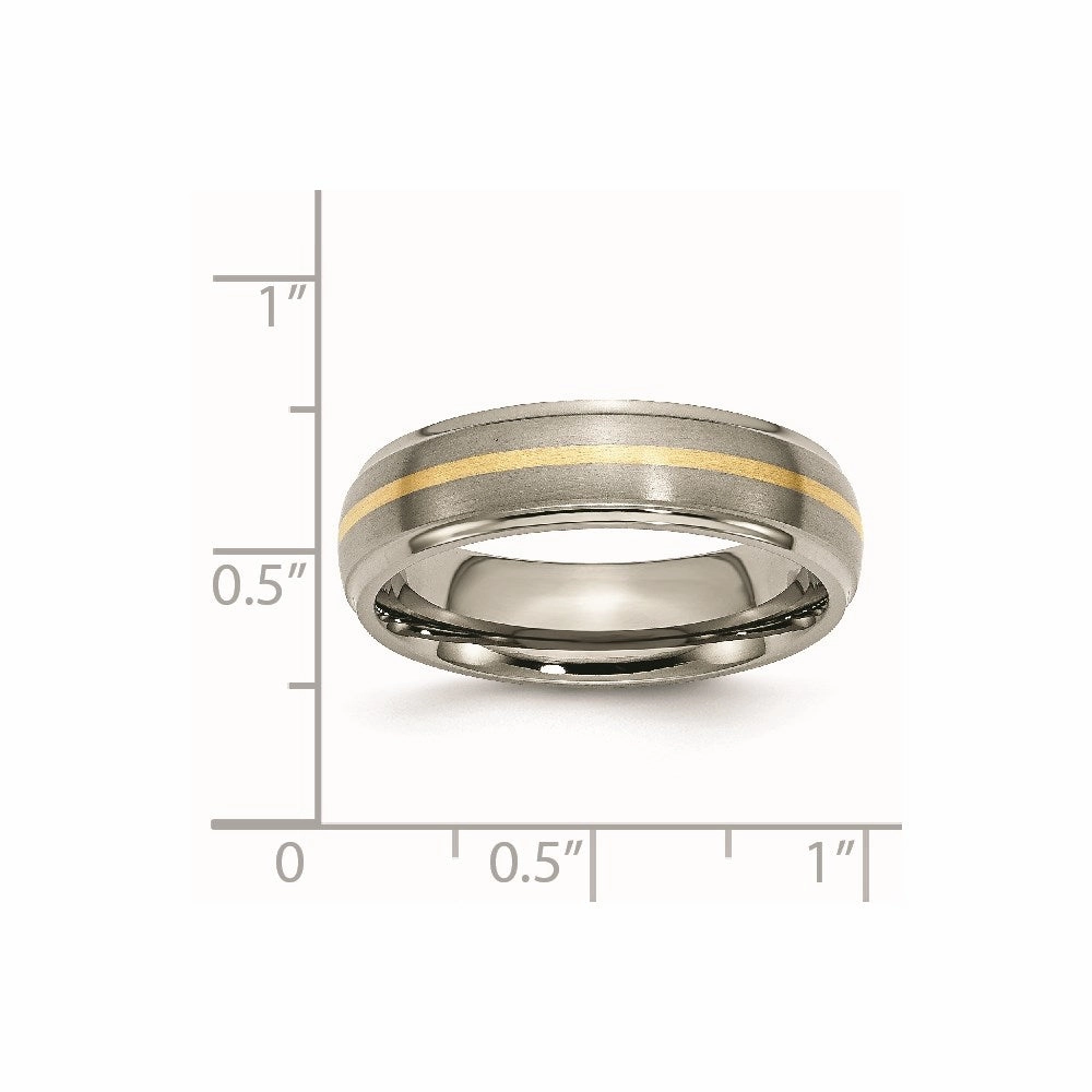 Titanium Ridged Edge 14k Yellow Inlay 6mm Brushed/Polished Band | TB100