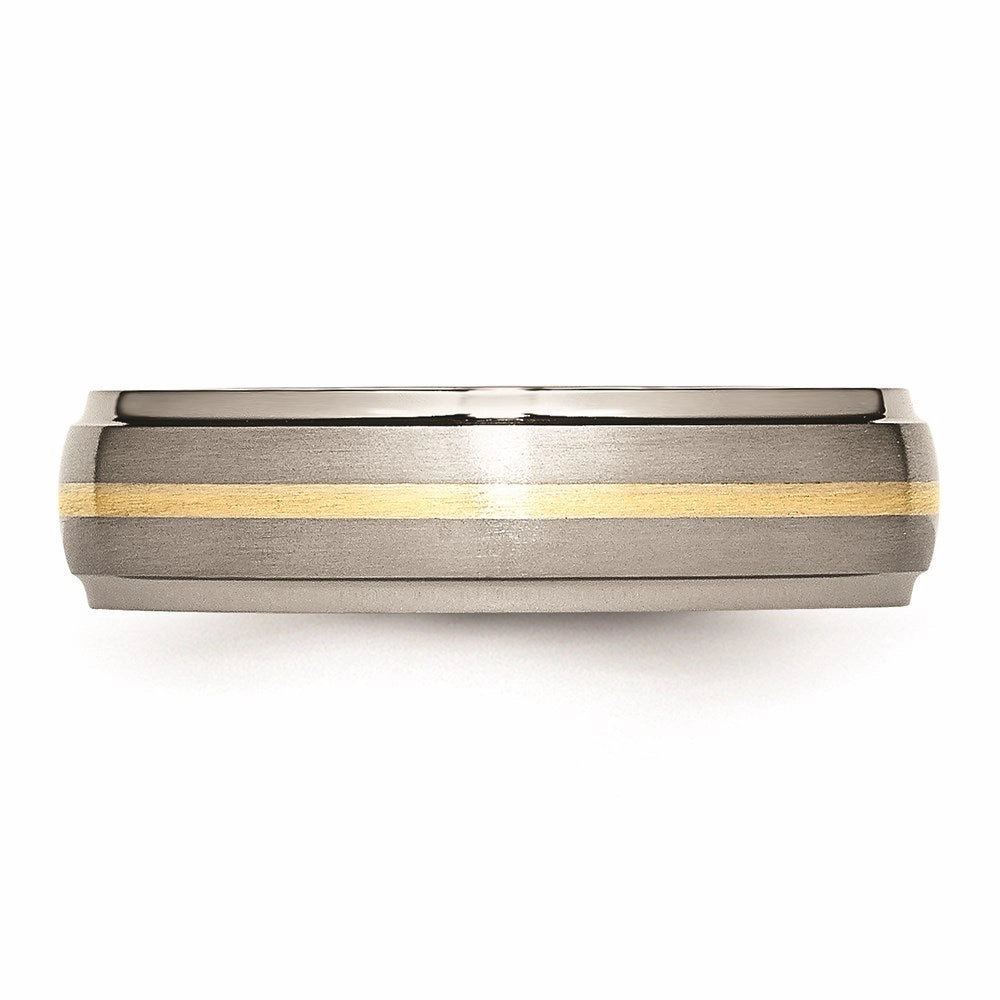 Titanium Ridged Edge 14k Yellow Inlay 6mm Brushed/Polished Band | TB100