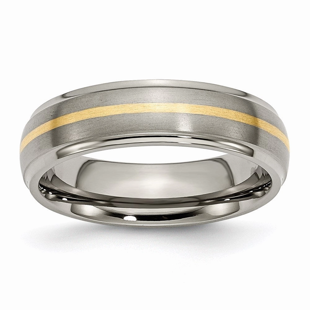 Titanium Ridged Edge 14k Yellow Inlay 6mm Brushed/Polished Band | TB100
