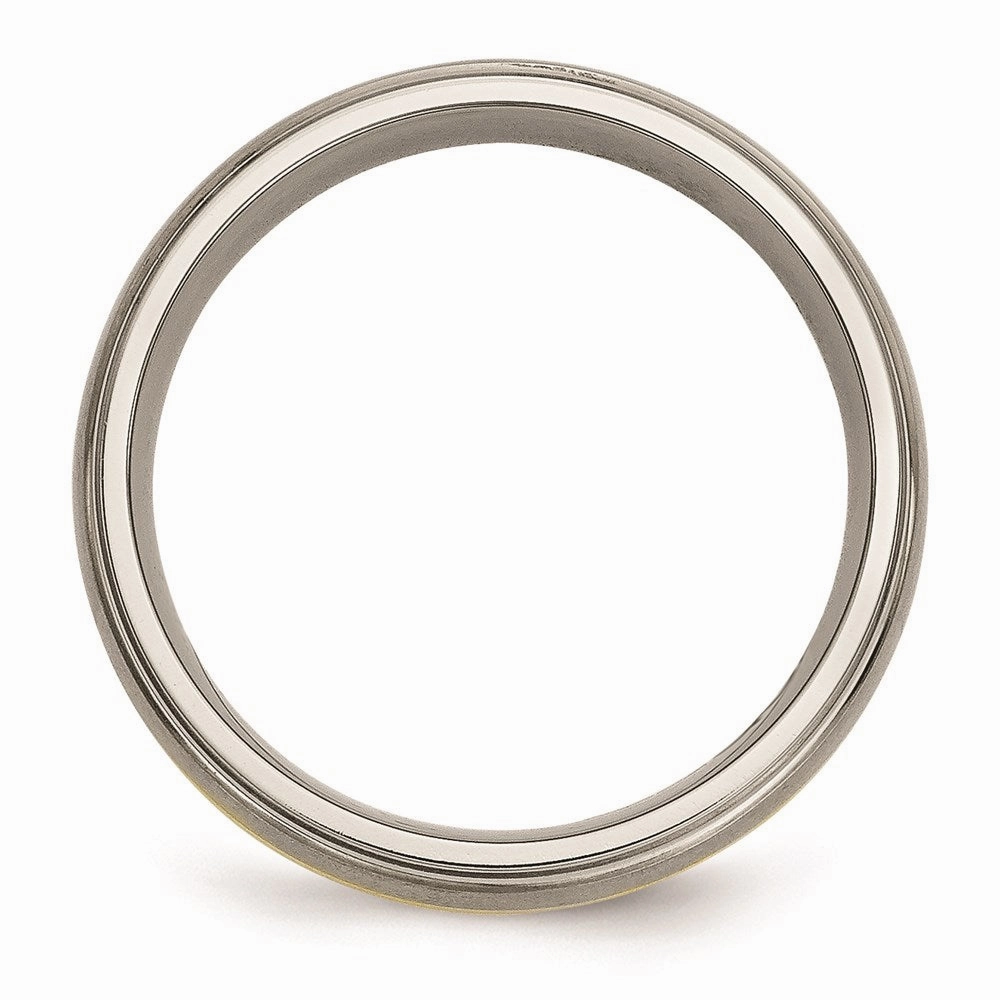 Titanium Ridged Edge 14k Yellow Inlay 6mm Brushed/Polished Band | TB100