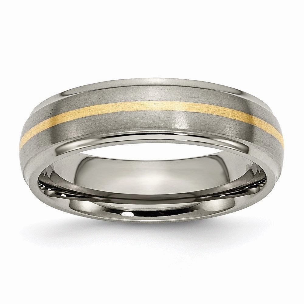 Titanium Ridged Edge 14k Yellow Inlay 6mm Brushed/Polished Band | TB100