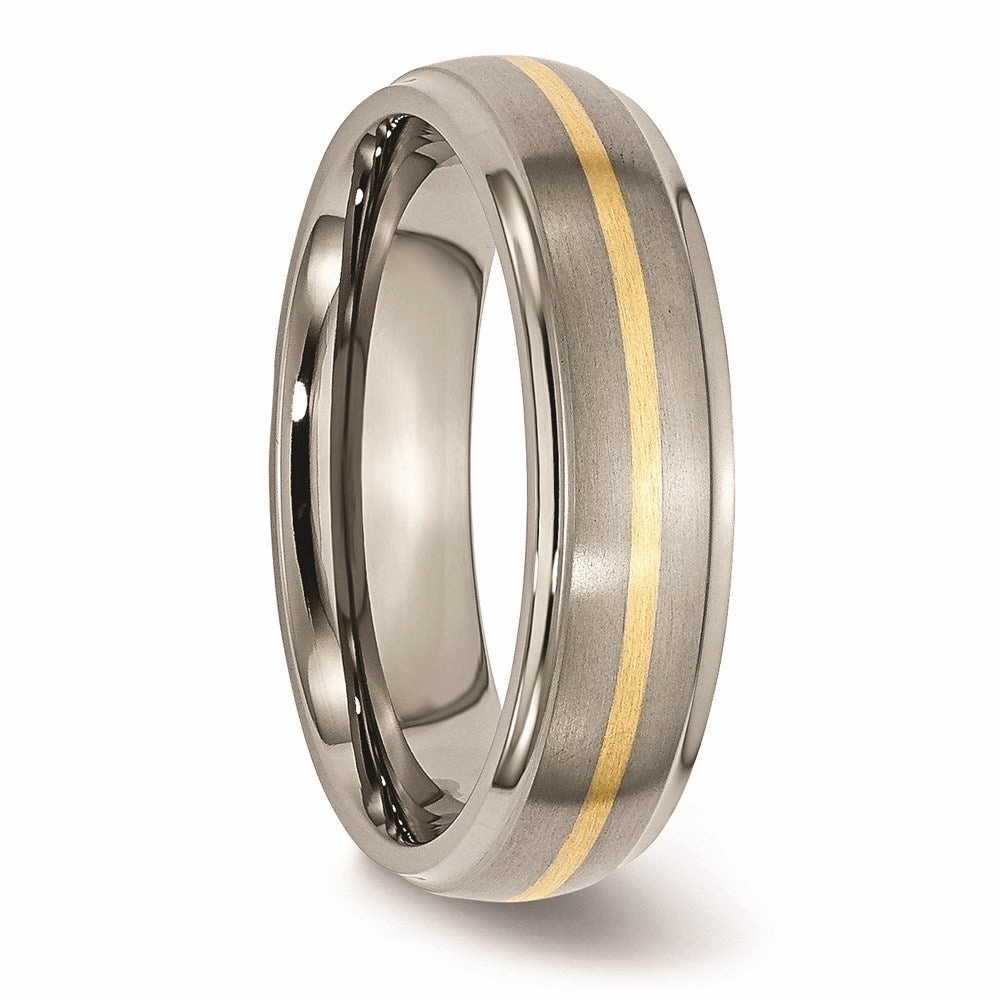 Titanium Ridged Edge 14k Yellow Inlay 6mm Brushed/Polished Band | TB100