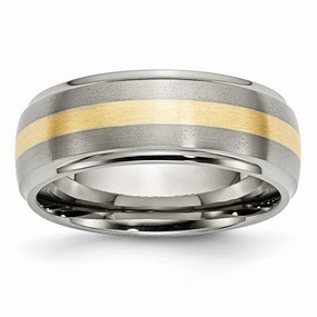 Titanium Ridged Edge 14k Yellow Inlay 8mm Brushed/Polished Band | TB102