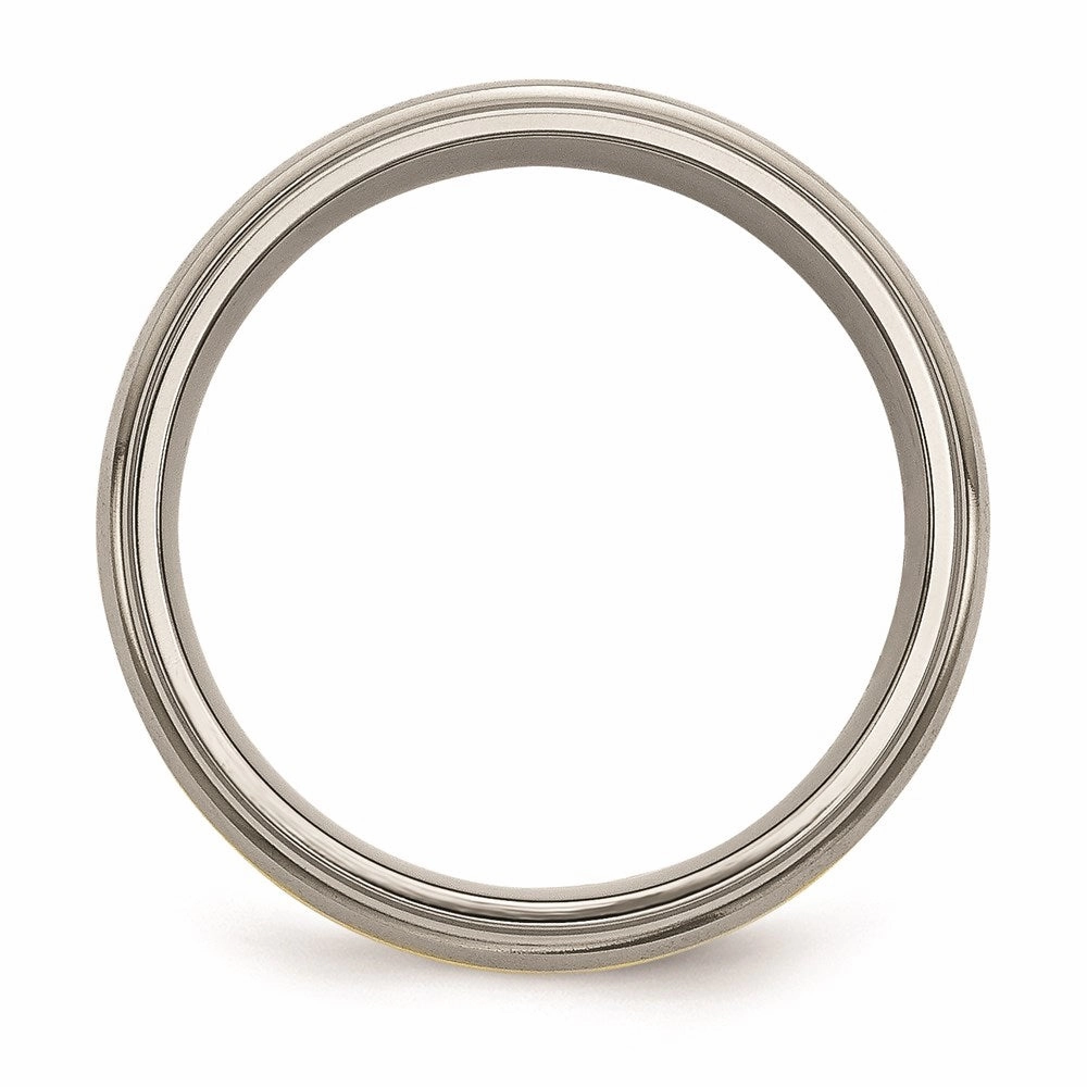 Titanium Ridged Edge 14k Yellow Inlay 8mm Brushed/Polished Band | TB102